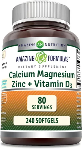 Amazing Formulas - Suplemento de 240 cápsulas blandas de calcio y magnesio y zinc D3, sin OMG, sin gluten (paquete de 1)