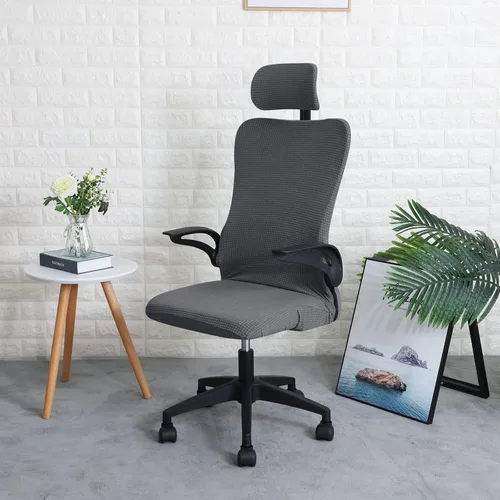 Miniatura 2 de FORCHEER Juego de fundas ergonómicas para sillas de oficina con funda para reposacabezas, repelente al agua para silla ejecutiva de oficina Gris