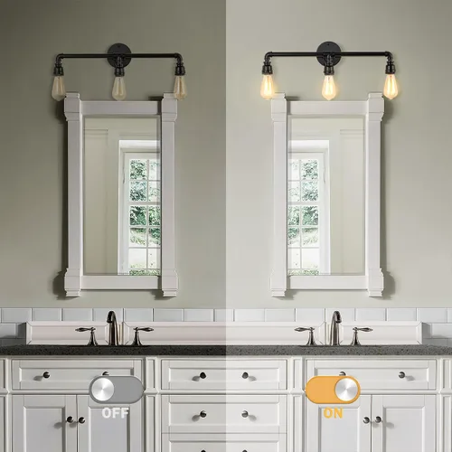Miniatura 7 de Lámpara de tocador de baño, 3 luces de granja industrial de tubería de agua negra