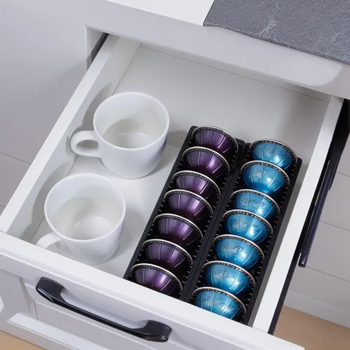 Miniatura 6 de Organizador de cajones de cápsulas de café para cápsulas Nespresso Vertuo, bandeja de almacenamiento de cápsulas de café, conexión magnética negra