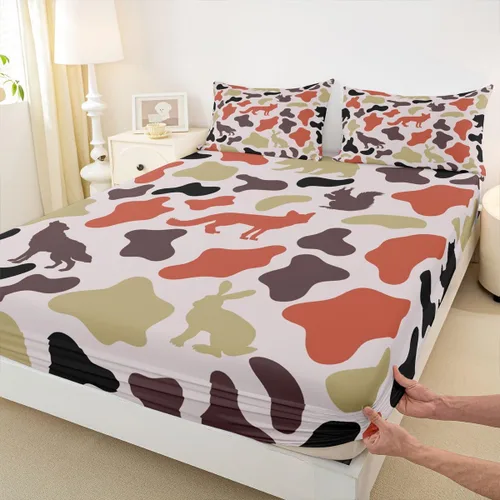 Miniatura 36 de Manfei Juego de sábana bajera de camuflaje de animales marinos, 2 piezas, diseño de camuflaje de tiburones y ballenas, con 1 funda de almohada