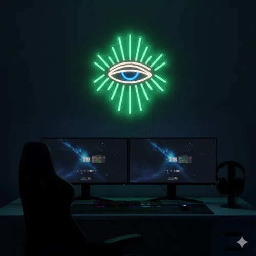 Miniatura 3 de Letreros de neón de ojos malvados para decoración de pared, letreros de neón LED verdes con atenuación, decoración de pared bohemia, decoración