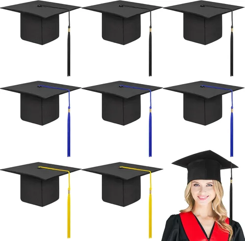 Miniatura 9 de Geyoga 8 gorras de graduación a granel ajustables para adultos con borla para graduados, accesorios de disfraces, accesorios de fotos