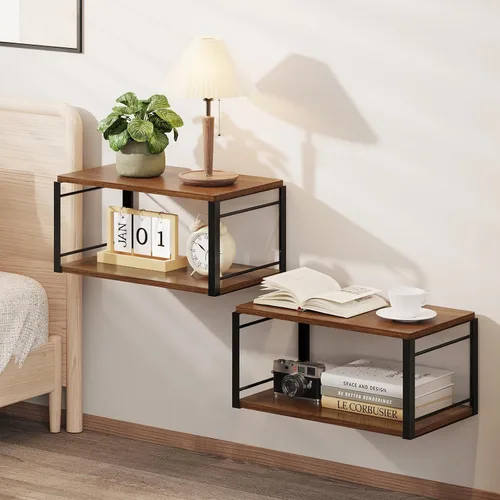 Mesita de Noche Flotante Estante de Pared, Estante de Cabecera de Madera Mesita de Noche Montada en Pared Juego de 2, Mesa de Cabecera Flotante para