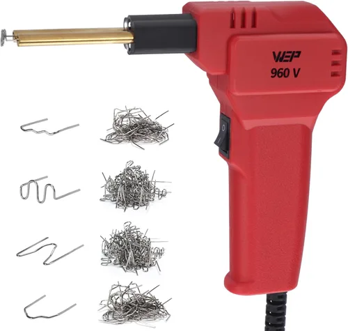 Miniatura 11 de Kit de soldador de plástico WEP 960-V 110V con luces LED con 200 grapas calientes y alicates para soldadura de plástico de parachoques de coche, Azul
