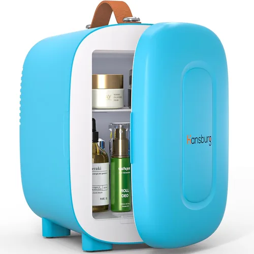 Hansburg Mini Nevera para Dormitorio Enfriador y Calentador de Cuidado de la Piel Refrigerador Pequeño Portátil 4 Litros/6 Latas con Opción de 12V