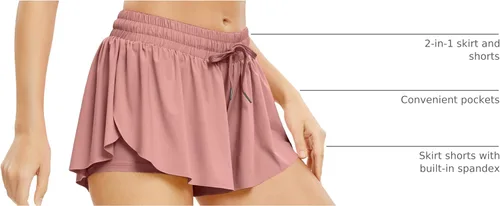 Miniatura 114 de Blaosn Pantalones cortos atléticos fluidos para mujer, gimnasio, yoga, entrenamiento, correr, pantalones cortos de tenis, falda falda linda, ropa