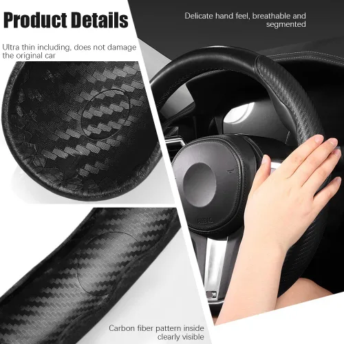 Miniatura 4 de Pincuttee Funda de Volante de Fibra de Carbono - Protector de Volante Universal Antideslizante de 3 Piezas, Negro Mate