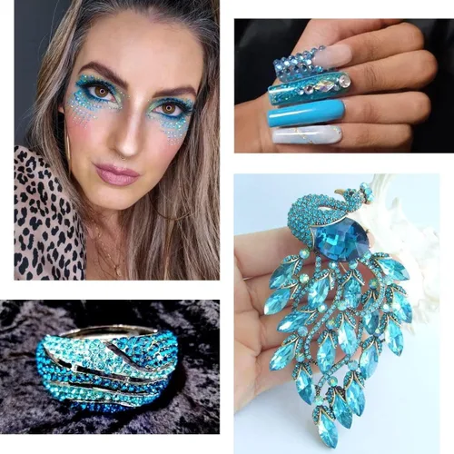 Miniatura 5 de qiipii Diamantes de imitación de resina azul aguamarina para decorar manualidades, piedras preciosas de espalda plana azul lago, piedras preciosas