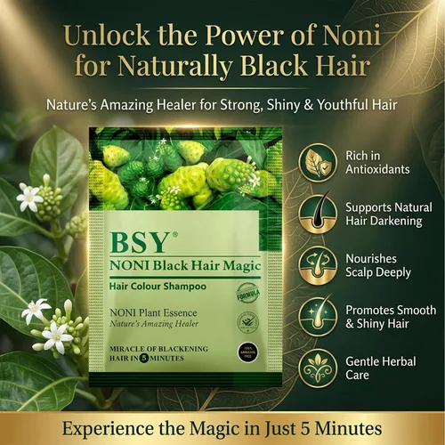 Miniatura 4 de BSY Noni Black Hair Magic Hair - Champú de color para el cabello (0.4 fl oz x 6 bolsitas) Tinte permanente natural sin amoníaco para hombres