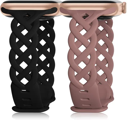Miniatura 11 de Correas de silicona trenzadas compatibles con Apple Watch de 38/40/41/42/44/45/46/49 mm, correa hueca delgada y estrecha para iWatch Ultra 2/3 SE 3
