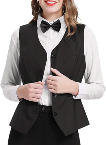 Miniatura 3 de GRACE KARIN Chaleco de traje elegante con cuello en V para mujer, ajustado, con botones, para oficina