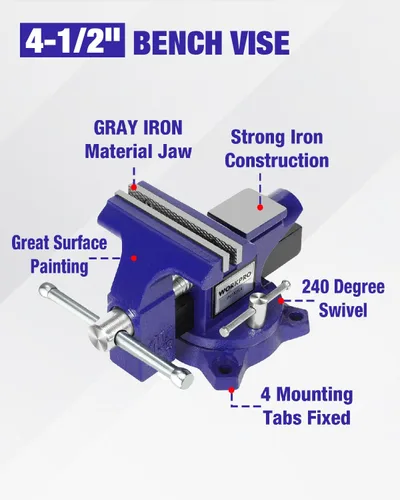 Miniatura 5 de WORKPRO Tornillo de banco, tornillo de 4-1/2" para banco de trabajo, tornillo de combinación de utilidad para tubería y hogar, tornillo de banco