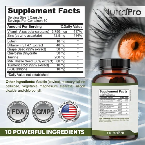Miniatura 5 de NutraPro Apoyo a la visión: las mejores vitaminas para los ojos para una visión borrosa. Suplementos oculares para adultos con luteína para la salud