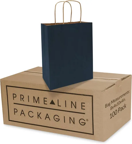 Miniatura 9 de Prime Line Packaging Bolsas de regalo de papel, bolsas de papel kraft azul marino con asas, bolsas de compras para pequeñas empresas, uso minorista