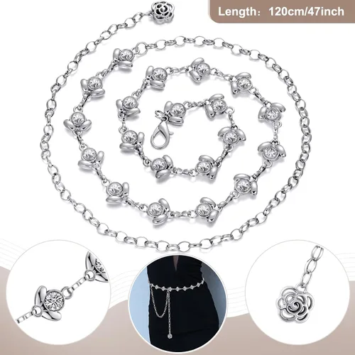 Miniatura 6 de 2 Pieces Rhinestone Belt for Women Shiny Crystal O-Ring Waist Belts for Dress Diamond Chain Belt for Ladies Dress Gift