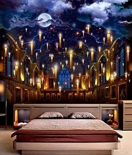 Miniatura 4 de Salón con velas, castillo del mago - Mural extraíble, papel tapiz para despegar y pegar, calcomanía para guardería, personalización gratuita.