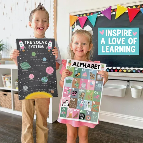Miniatura 5 de Hadley Designs 16 carteles educativos para niños pequeños de 1 a 3 años, carteles laminados de aprendizaje para preescolar y jardín de infantes