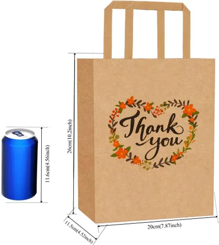 Miniatura 5 de 50 bolsas de regalo de agradecimiento a granel, 8 x 4.75 x10 pulgadas, bolsas pequeñas de regalo de papel de estraza con asas, bolsas para regalos