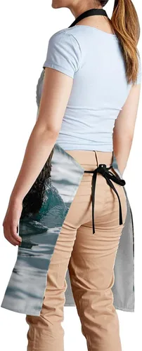 Miniatura 3 de oFloral Delantal de Babero con Animales Nutrias Marinas Jugando en el Agua Nadando con Cuello Ajustable para Hombres y Mujeres, Adecuado para Cocina