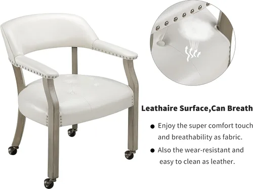 Miniatura 6 de SY1318WT - Silla de comedor con ruedas y brazos, silla de capitán de madera maciza, silla giratoria de escritorio de oficina, tapizada, 31.5 Pierna