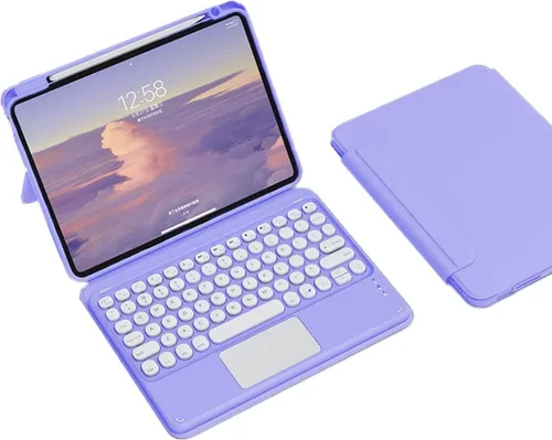 Miniatura 13 de Funda con teclado para iPad mini6 con panel táctil horizontal o vertical, magnética, desmontable, teclado BT transparente para iPad Mini 6ª Azul
