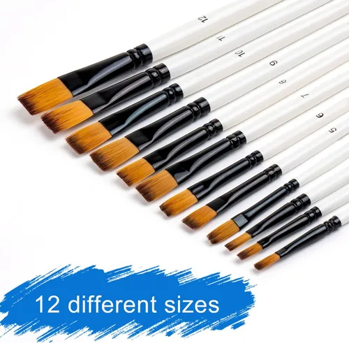 Miniatura 5 de YGAOHF Flat Filbert - Juego de 24 pinceles de nailon para acuarela acrílica, aceite gouache, detalles de manualidades, pintura corporal y cara, kit