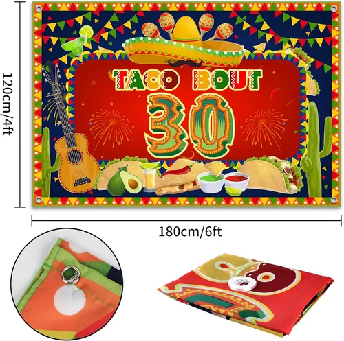 Miniatura 2 de HAMIGAR Fondo de pancarta de feliz cumpleaños de 30 x 6 pies – Fiesta de tacos 30 Fiesta de cactus mexicano decoraciones de cumpleaños suministros