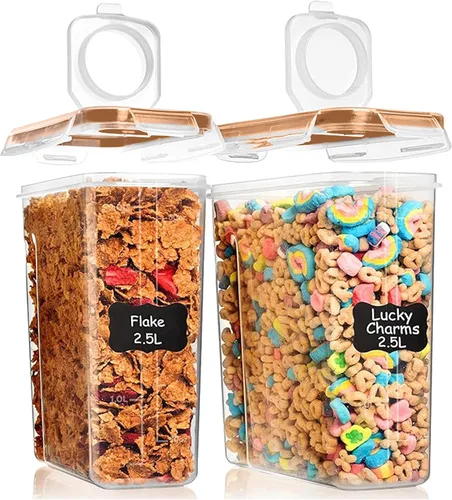 Miniatura 12 de Shazo Paquete de 2 recipientes pequeños herméticos para cereales con tapas, perfecto para ahorrar espacio, sin BPA, organización de despensa