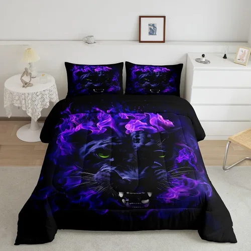Miniatura 27 de Feelyou Juego de ropa de cama con diseño de dragón y galaxia, cielo estrellado, para niños y niñas, diseño de dragón, decoración colorida, colección