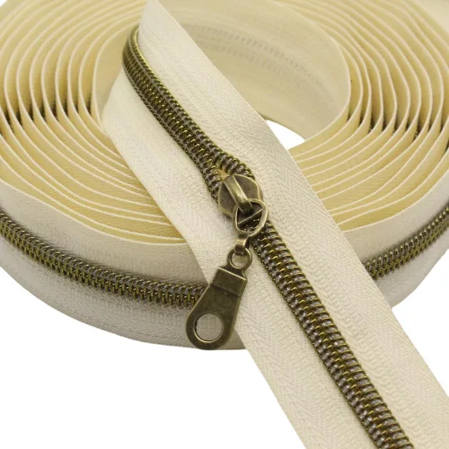 Miniatura 2 de YaHoGa #5 Cremalleras metálicas de nailon color latón antiguo de The Yard Bulk Cinta beige de 10 yardas con 25 unidades de tiradores para costura
