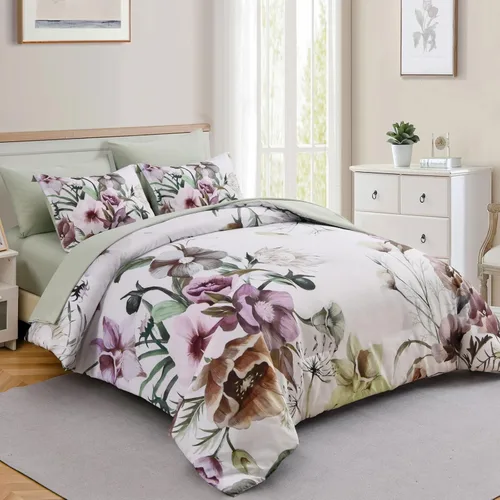 Miniatura 2 de Luxudecor Juego de edredón floral tamaño King de 7 piezas, cama de flores verdes en una bolsa, elegante edredón floral con juego de sábanas, juego