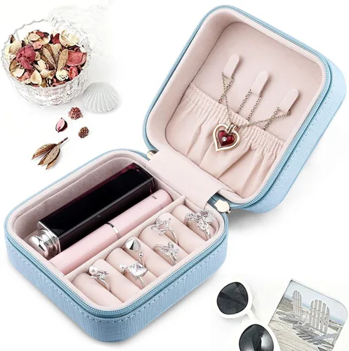 Miniatura 2 de Duomiila - Caja de joyería pequeña mini organizador de viaje portátil para anillos aretes collares Un regalo para niñas y mujeres