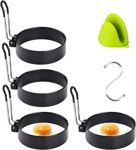 Paquete de 4 moldes de acero inoxidable para anillos de huevo con moldes de metal antiadherentes para sándwiches de huevo frito, para freír o dar
