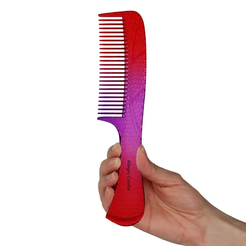 Miniatura 14 de Allegro Combs #1004 - Peine desenredante de dientes anchos irrompible, acabado brillante galvanizado degradado, peine de mango para cabello natural