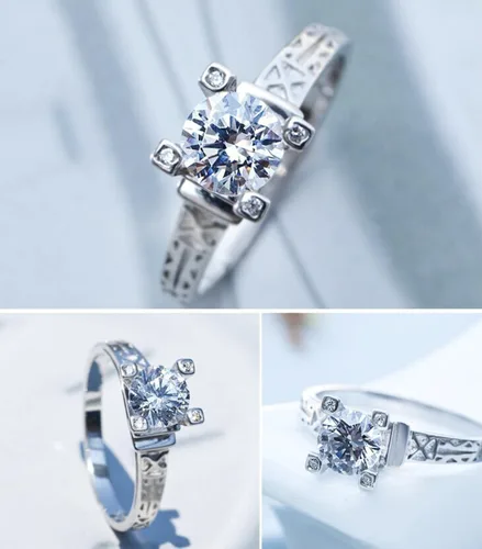 Miniatura 4 de Anillo de oro blanco estilo solitario Torre Eiffel con AAA redondo cúbico de cristal de circón de boda anillo de compromiso joyería de moda