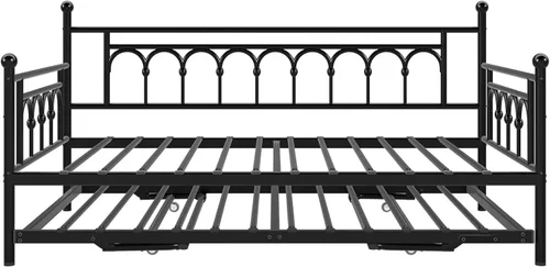Miniatura 6 de Sofá cama individual con nido y bolsa de almacenamiento, sofá cama de metal con nido desplegable, cama de día con soporte de listones de acero, sofá