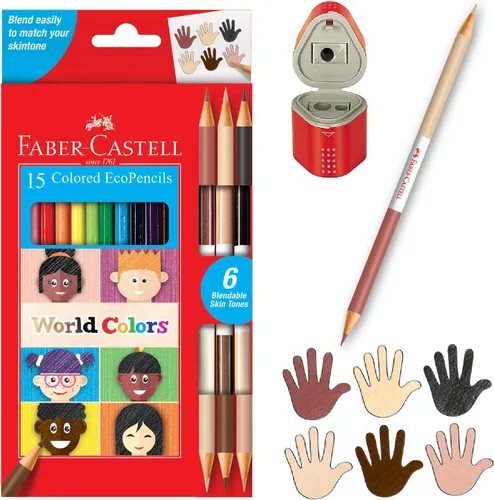 Faber-Castell World Colors - Lápices de colores, 15 lápices de colores, tono de piel y tonos de retrato, juego de lápices de colores multicolor para