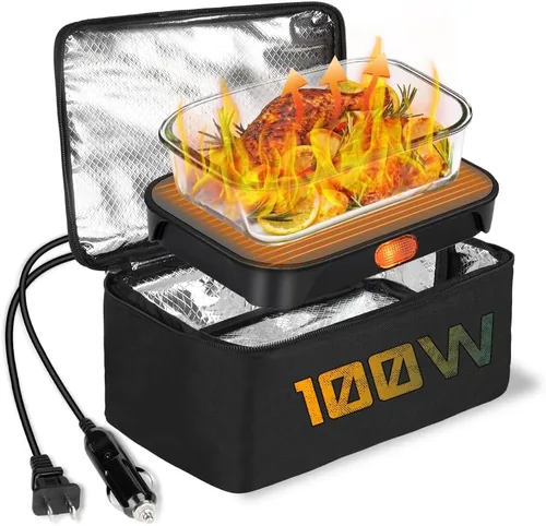 Horno Portátil 100W Calentador de Alimentos, Lonchera Eléctrica de 12V/24V/110V Calentador de Alimentos para Adultos, Horno Microondas