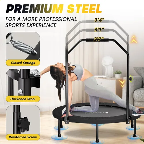 Miniatura 4 de SkyBound Rebounder Trampoline for Adults - Indoor Mini Trampoline with Bar, Fitness Rebounder with 3 Adjustable Foam Handles, Exercise Trampoline