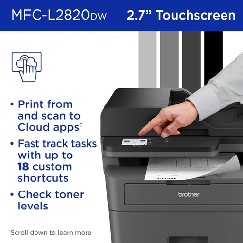 Miniatura 6 de Impresora láser monocromática compacta inalámbrica Brother MFC-L2820DW todo en uno con copia, escaneo y fax, impresión a doble cara, blanco y negro