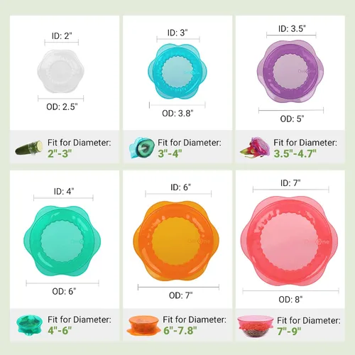 Miniatura 4 de Tapas elásticas de silicona para almacenamiento de alimentos en el refrigerador, fundas elásticas reutilizables para tazas, latas, tarros, Varios