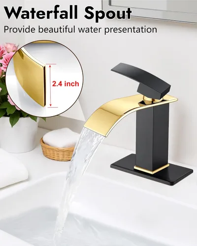 Miniatura 2 de Midanya Grifo de baño con caño de cascada, montaje en cubierta de un solo orificio o 3 orificios, grifo de fregadero de acero inoxidable 304