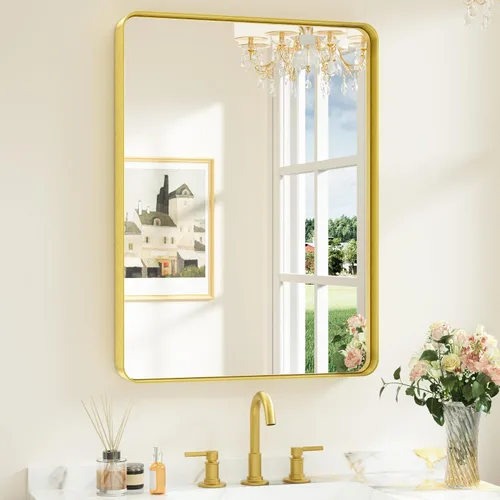 Miniatura 63 de Keonjinn Espejos de baño negros para sobre el fregadero, espejos cuadrados grandes de 36 x 36 pulgadas para pared, espejo rectangular redondeado