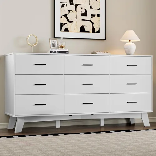 Miniatura 20 de BORNOON Cómoda para dormitorio con 6 cajones, cajonera moderna de 47.2" con manijas de metal, base en forma de X y pata central ajustable
