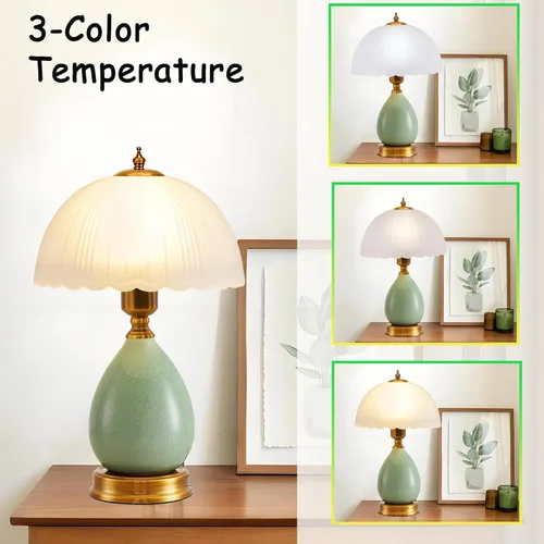 Miniatura 3 de Lámpara de mesa de cerámica vintage para sala de estar, lámpara verde moderna de 16 pulgadas para dormitorio, lámpara de mesita de noche retro