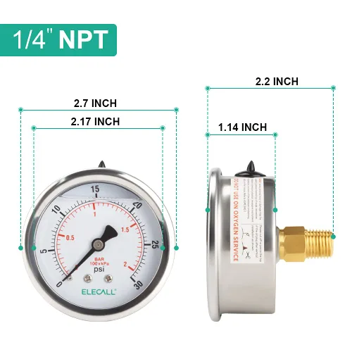 Miniatura 2 de Manómetro de presión lleno de aceite de silicona de 30 psi para prueba de presión de agua, aceite y aire en bomba de piscina, filtro de arena