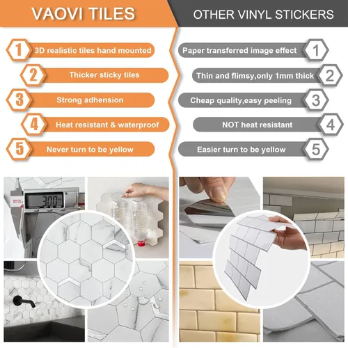 Miniatura 7 de VAOVI Azulejo de Protección contra Salpicaduras Despegar y Pegar, Azulejo de Protección contra Salpicaduras para Cocina Despegar y Pegar Paneles