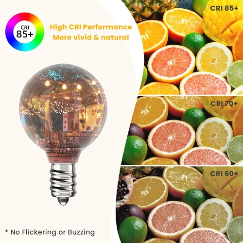 Miniatura 6 de Svater Bombillas LED G40 de repuesto para tira de luces al aire libre, paquete de 25 bombillas regulables inastillables, bombillas Edison con base