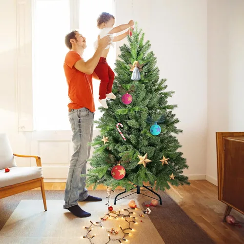 Miniatura 8 de Árbol de Navidad artificial sin luz de 5 pies, árbol de Navidad de abeto verde festivo con 723 puntas de rama, árbol de Navidad realista de abeto
